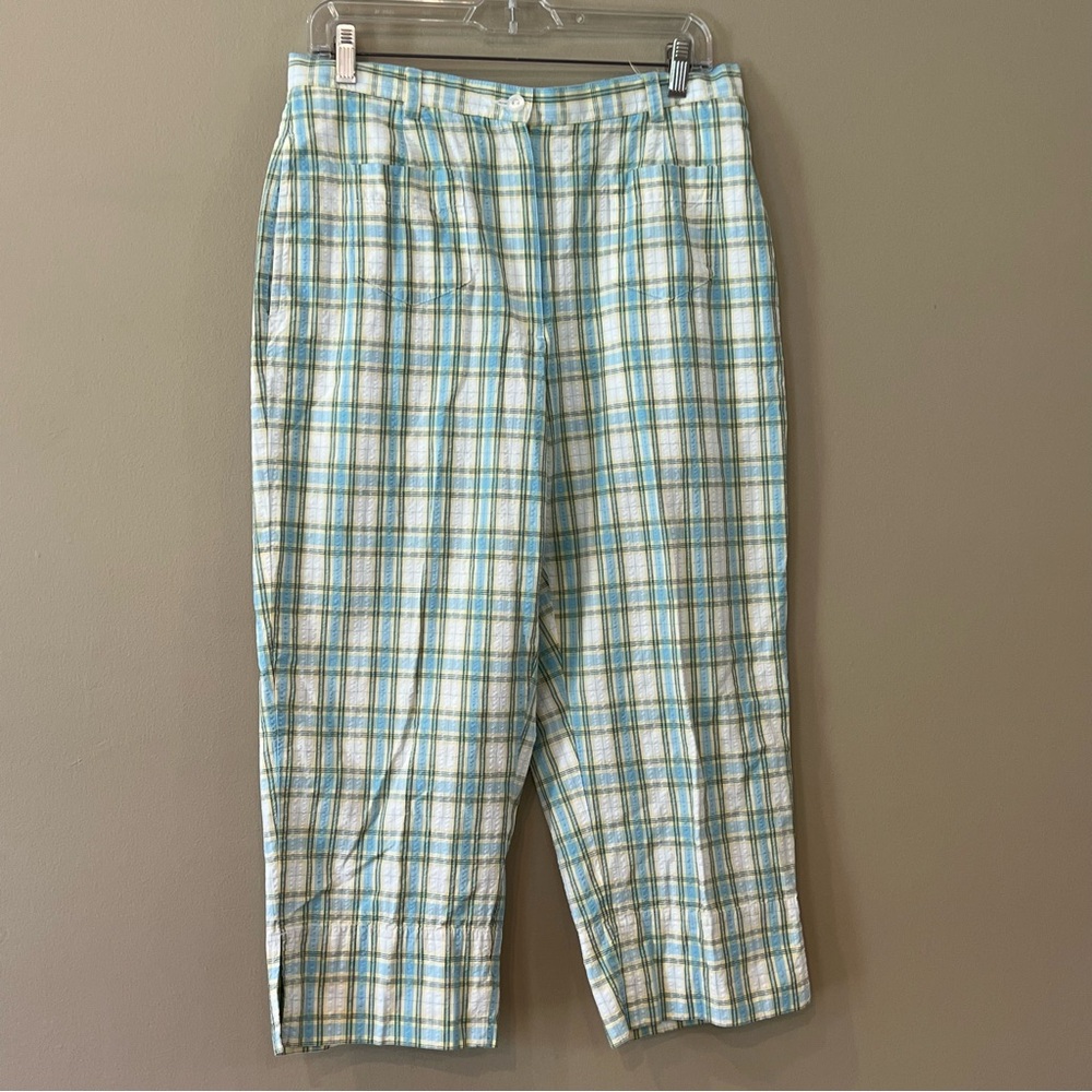 2 Liz Wide Leg Capris Golf Lightweight Plaid Yellow Chino‎ High Rise